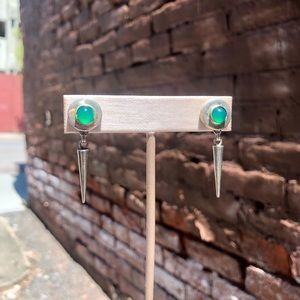 Silver green onyx earrings